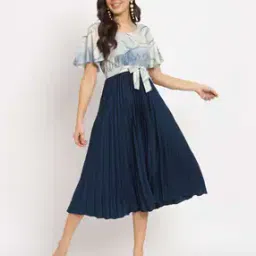 zwerlon x ag Women Printed Pleated A-Line Dress with Waist Tie-Up-picture-45