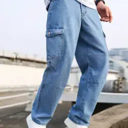 vooter Men Mid-Rise Relaxed Fit Jeans with Cargo Pockets-picture-42