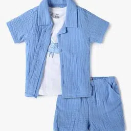 inf frendz Boys Patterned Shirt with Vest & Shorts Set-picture-10