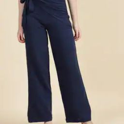 Shein High Rise Tie-Up Overlay Waist Relaxed Fit Pants-image-57