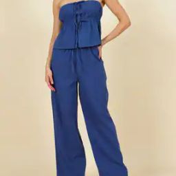Shein Strapless Front Tie-Up Peplum Top with Pants-image-11