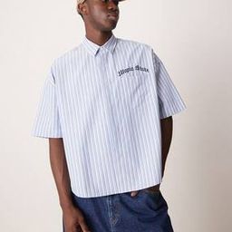 Striped Volume Oversized Boxy Shirt with Embroidery-image-43