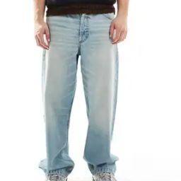 Mid-Wash Baggy Loose Fit Jeans-image-65