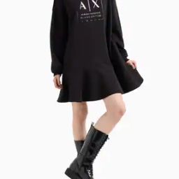 Women Logo Print Round-Neck A-Line Dress-image-72