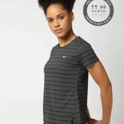 Women Striped Regular Fit Crew-Neck T-Shirt-50