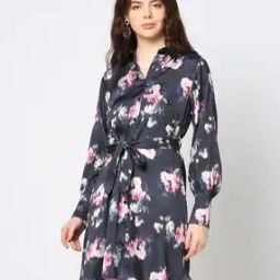 Women Printed Relaxed Fit Shirt Dress with Belt-image-85