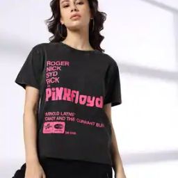 Women Pink Floyd Print Boxy Fit Crew-Neck T-Shirt-image-72