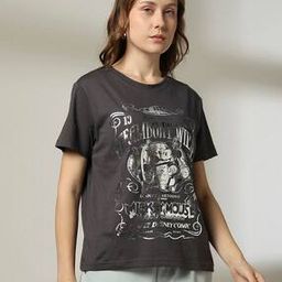 Women Graphic Print Slim Boxy Fit Round-Neck T-Shirt-image-60