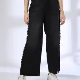 Women High-Rise Wide-Leg Jeans with Frayed Side Seam-image-64