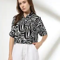 Women Zebra Print Boxy Fit Crop Shirt-image-12