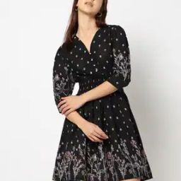 Women Floral Print Smocked Fit & Flare Dress-image-13