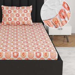 144 TC Floral Print Fitted Single Bedsheet with Pillow Cover-image-39