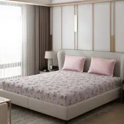 120 TC Floral Print Double Bedsheet with Pillow Covers-image-0