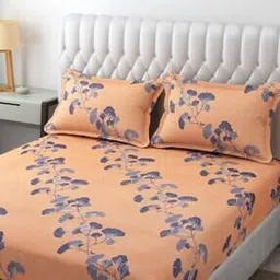 140 GSM Leaf Print Fitted Double Bedsheet with Pillow Covers-image-64