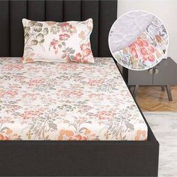 144 TC Floral Print Fitted Single Bedsheet with Pillow Cover-picture-33