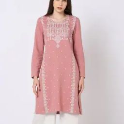 Printed Round-Neck Straight Sweater Kurta-image-95