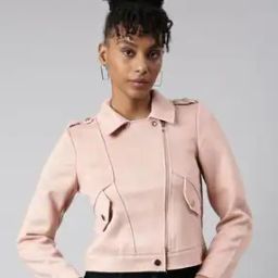 Women Zip-Front Biker Jacket with Flap Pockets-image-4