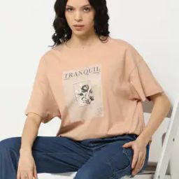 Women Graphic Print Loose Fit Crew-Neck T-Shirt-image-83