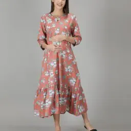 Leaf Print A-Line Maternity Dress with Feeding Zip-image-89