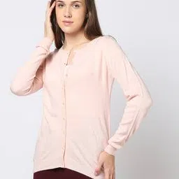 Women Ribbed Cardigan with Band Collar-image-88