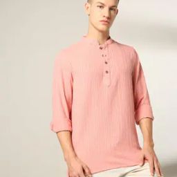 Striped Crimp Cotton Short Kurta-image-13