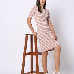 Women Striped Bodycon Dress with Side-Slit-image-92