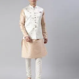 Men Floral Woven Nehru Jacket with Mandarin Collar-image-44