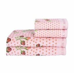 rangoli Set of 4 Floral Print Cotton Bath Towels-picture-4