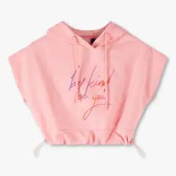 Girls Typographic Print Regular Fit Hooded Top-image-98