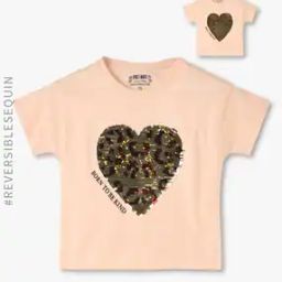 Girls Reversible Sequinned Slim Fit Round-Neck T-Shirt-image-3