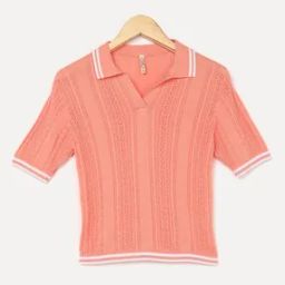 Women Self-Striped Regular Fit Polo T-Shirt-picture-9