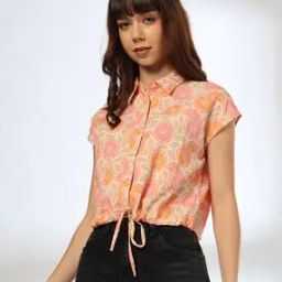 Printed Regular Fit Shirt with Tie-Up-image-34