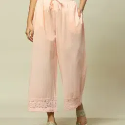 Women Lace Pattern Flared Palazzos with Insert Pocket-image-4