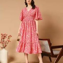 Women Printed V-Neck Tiered Dress-image-50