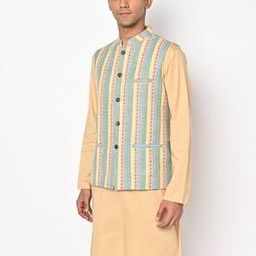 Striped Nehru Jacket with Welt Pockets-picture-18