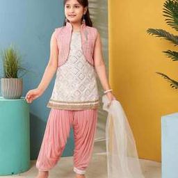 Girls Embellished Straight Kurta Set with Dupatta & Jacket-image-64