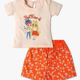 Girls Graphic Print Cotton T-Shirt & Shorts Set-image-19