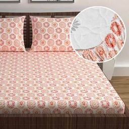 Floral Print Fitted Double Bedsheet with Pillow Covers-24
