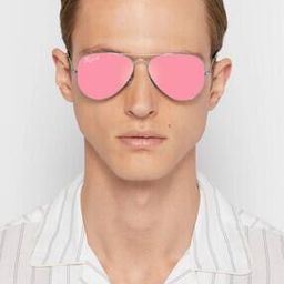 Unisex UV Protected Silver Pink Reflector Aviator Sunglasses-image-45