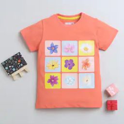 Girls Floral Print Regular Fit Round-Neck T-Shirt-picture-14