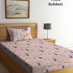 200 GSM Floral Print Single Fitted Bedsheet with Pillow Cover-image-119