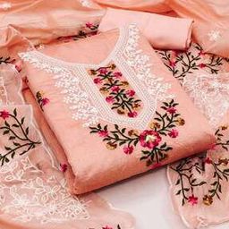 Women Chanderi Embroidery work Unstitched Dress Material-image-54