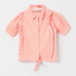 Girls Schiffli Embroidered Top with Ribbed Detail-image-23