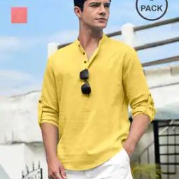 Men Pack of 2 Regular Fit Short Kurtas with Band Collar-image-46