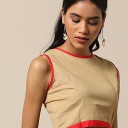 Cotton Slub Side Zip Sleeveless Blouse with Contrast Piping-image-21