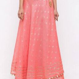 Women Floral Foil Print Flared Skirt-53