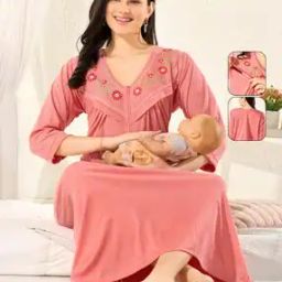 Women Embroidered V-Neck Nightie-image-1