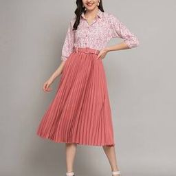Girls Floral Print A-Line Dress with Belt-picture-40