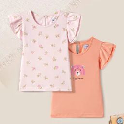 Girls Pack of 2 Printed Slim Fit Round-Neck T-Shirts-image-3