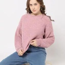 Women Ribbed Round-Neck Pullover-picture-39